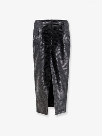 Nude Croco-Embossed Faux Leather Skirt - Black