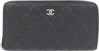 Chanel Pre-owned Wallets, female, Black, Size: ONE SIZE Pre-owned Caviar Skin Long Wallet