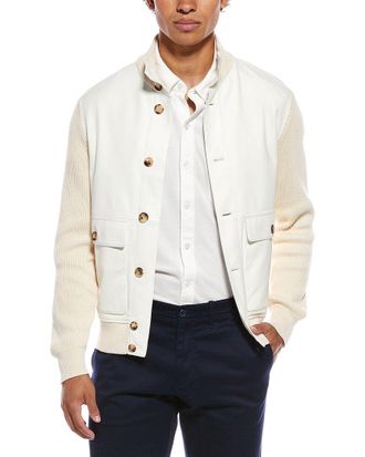 Brunello Cucinelli Knit Sleeve Leather Jacket