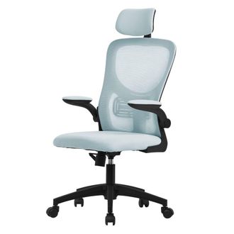 ML Design Silla de oficina ergon&oacute;mica azul de rejilla con resposabrazos