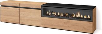 Skraut Home Skraut Home - Mueble Tv, Televisi&oacute;n, Muebles De Sal&oacute;n, Almacenaje, 200x45x35cm, Para Tv Hasta 80, Chimenea El&eacute;ctrica, Estilo Moderno, Roble Y Negro