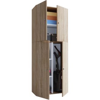 ebuy24 Vcm gabinete de escoba de madera 6 compartimentos Gabinete para el hogar Dimensiones: an. 70 x al. 184 x t. 40 cm 4 Puertas giratorias - Lona (Sonoma