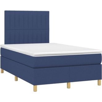 vidaXL Cama Box Spring Con Colch&oacute;n Y Luces Led Tela Azul 120x190 Cm Vidaxl