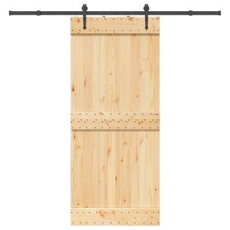 Berkfield Home Sliding Door with Hardware Set 90x210 cm Solid Wood Pine in Brown