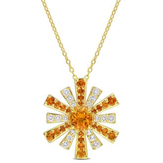Amour 2 CT TGW Madeira Citrine and White Topaz Starburst Pendant with Chain In Yellow Plated Sterling Silver