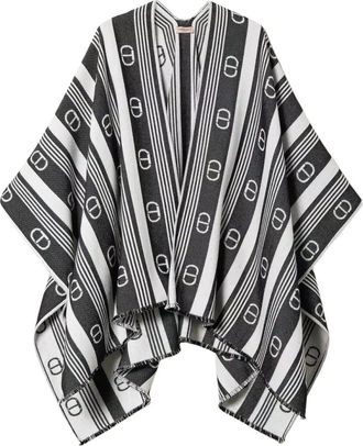 Twinset Gestreepte Jacquard Wollen Poncho - Dames - Ponchos - Grijs - ONE Size - Wol - Jassen