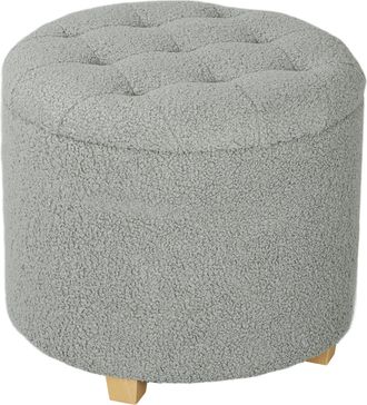 HOMCOM 45cm Round Ottoman with Storage - Lid - Cashmere Footstool - Blue | TJ Hughes Dark Grey