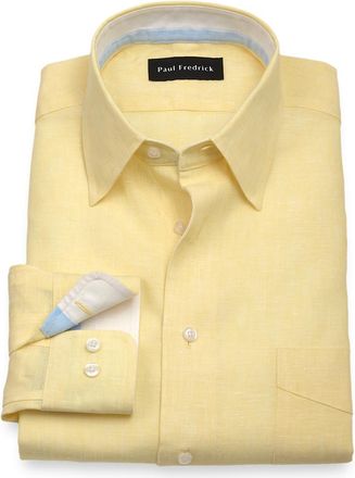 Paul Fredrick Slim Fit Non-iron Linen Solid Dress Shirt With Contrast Trim