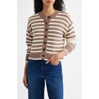 Madewell Button Front Cotton Crewneck Cardigan in Light Umber And Ivory at Nordstrom, Size Xx-Large