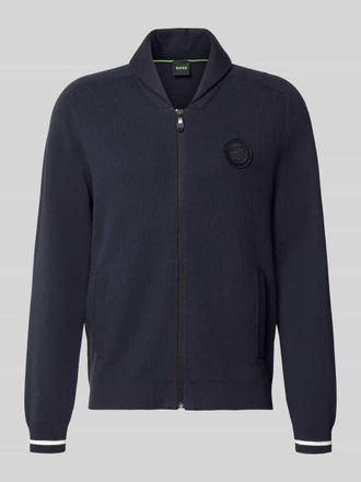 HUGO BOSS Regular Fit Strickjacke aus Viskose-Mix Modell KN_UNION FZ in Marine, Gr&ouml;&szlig;e XXXL
