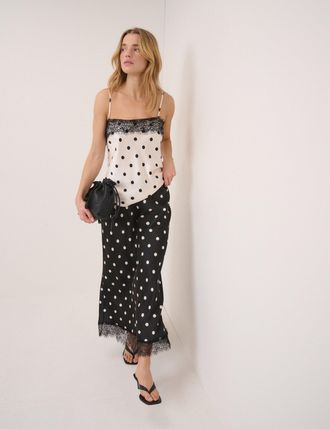 Nobody's Child Black Polka Dot Lace Trim Mila Midi Skirt