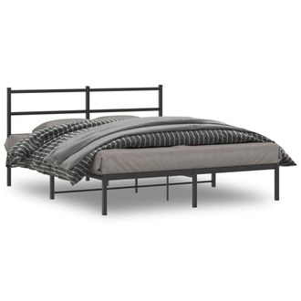 Berkfield Home Metal Bed Frame without Mattress with Headboard Black 160x200cm | Size: 160x200 cm