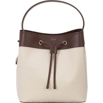BOSS Liriel Canvas & Faux Leather Bucket Bag in Dark Brown at Nordstrom