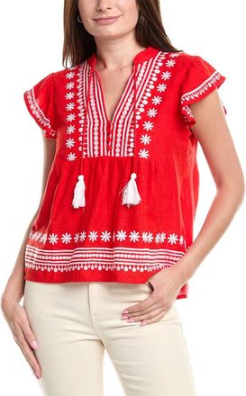Sail to Sable Sail To Sable Ruffle Front Linen-Blend Top