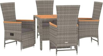 vidaXL Set Comedor De Jard&iacute;n 5 Piezas Con Cojines Rat&aacute;n Sint&eacute;tico Gris Vidaxl