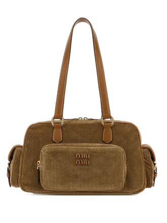 Miu Miu Pocket corduroy tote bag - Marrone