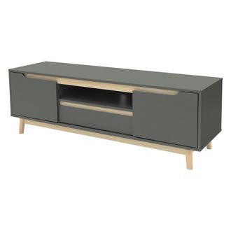 ML Design Ml-design - Mesa De Tv De Madera En Verde-natural 140x40x46 Cm Gabinete Para Televisi&oacute;n De Hasta 65 Pulgadas Mueble Moderno Con 2 Puertas, Caj&oacute;n Y Est