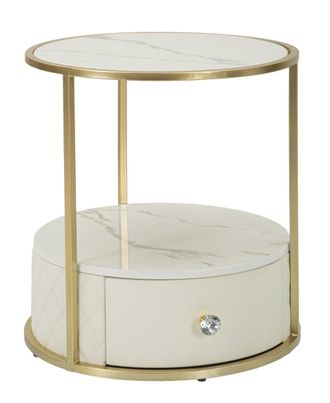 Mauro Ferretti Mesita de noche de metal dorado y ecopiel acolchada crema cm &oslash; 43x48