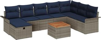 vidaXL Conjunto De Sof&aacute;s De Jard&iacute;n 9 Uds. Gris Rat&aacute;n Sint&eacute;tico Vidaxl