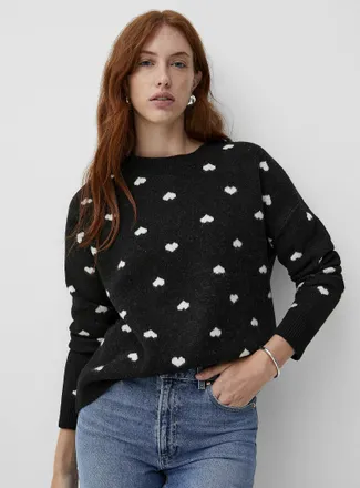 Contemporaine Womens Touch of wool small hearts jacquard sweater