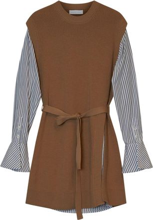 SIMKHAI Shai layered belted minidress - women - Wool/Recycled Polyester - M - Brown
