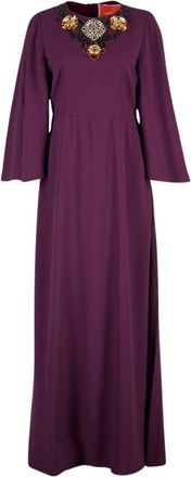 La DoubleJ Sorella Maxi-jurk met geborduurde halslijn - Dames - Maxi kleedjes - Paars - S - Kleedjes