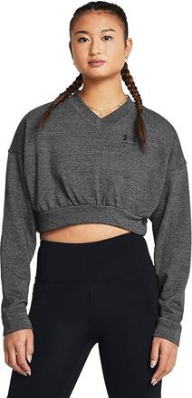 Under Armour Rival Terry Oversized Cropped Crew Womens Clothing Castlerock Full Heather/Black : MD (US 8-10), Polyester