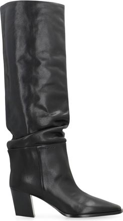 Jimmy Choo London Womens Leather Boots With Sculptural Heel Black Calf