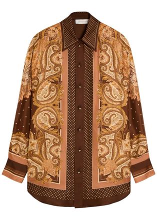 Zimmermann Luna Printed Silk Shirt - Brown - 4 (UK 16 / XL)