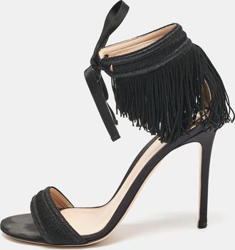 Gianvito Rossi Black Fabric And Satin Fringe Ankle Strap Sandals