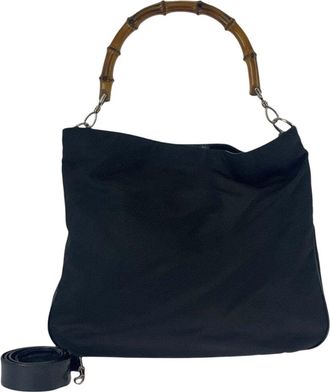 Gucci Black Canvas Bamboo Handbag (Authentic Pre-Loved)