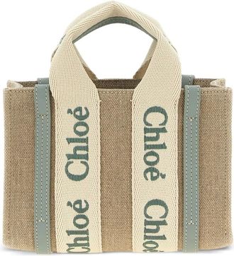 Chlo&eacute; Borsa Woody mini in tela con logo - Toni neutri