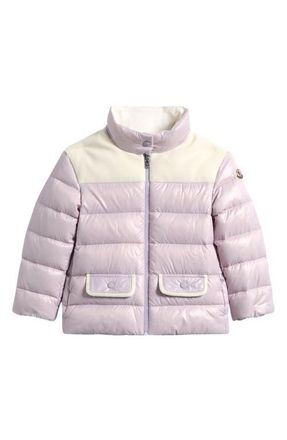 Moncler Kids Kora Mixed Media Down Puffer Jacket in Purple at Nordstrom, Size 12-18M