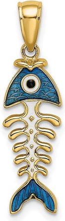 Diamond2Deal 14k Yellow Gold 3-D Blue Enamel Fish Bone Charm Pendant
