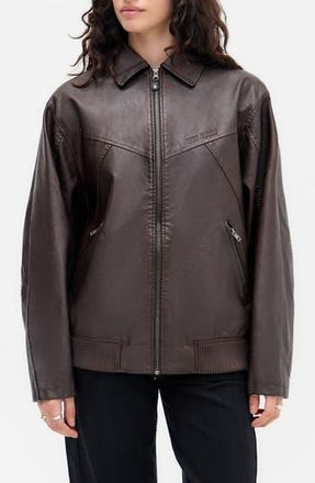 BDG Francis Faux Leather Bomber Jacket in Brown at Nordstrom Rack, Size X-Large