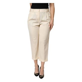 Dolce & Gabbana Cropped Trousers, female, Beige, Size: M Mid Waist Cropped Trouser Pants