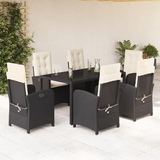 vidaXL Set De Comedor De Jard&iacute;n 7 Pzas Y Cojines Rat&aacute;n Sint&eacute;tico Negro Vidaxl