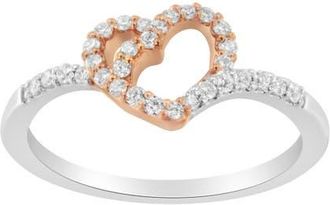 House of Brilliance 10K Rose Gold over Silver 1/5 Cttw Diamond Two Tone Open Promise Ring in White Gold Over Silver at Nordstrom, Size 7.5
