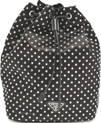 Prada Borsa a secchiello con coulisse e cristalli - Nero