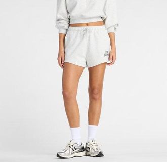 New Balance Womens Trackside French Terry Short in Grey Cotton Fleece, size X-Large