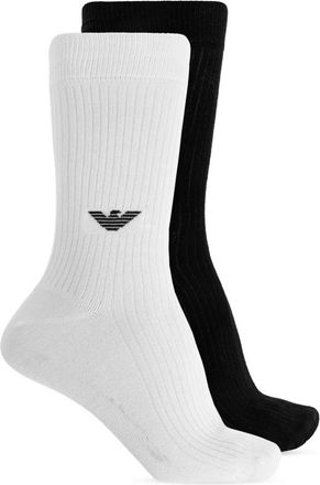 Emporio Armani Socks, male, White, Size: ONE SIZE Two-pack of ASV terrycloth eagle rib socks