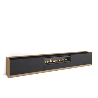 Skraut Home Skraut Home - Mueble Tv, Televisi&oacute;n, 310x37x50cm, Para Tv Hasta 80, Chimenea El&eacute;ctrica, Negro Y Roble