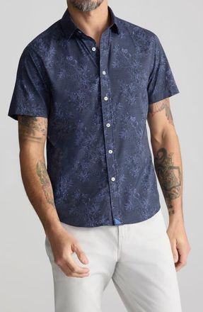UNTUCKit Short Sleeve Performance Button-Up Shirt in Navy at Nordstrom, Size X-Large