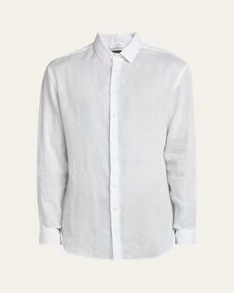 Giorgio Armani Mens Classic Solid Linen Sport Shirt