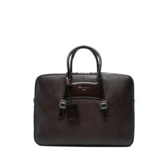 Santoni Tassen, Heren, Bruin, ONE Size, Gestructureerde leren aktetas