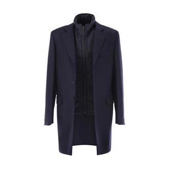 Fay Single-Breasted Coats, male, Blue, Size: 2XL Double Coat