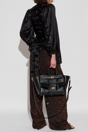 Balenciaga Silk Shirt With Decorative Tie At Neckline, Womens, Black