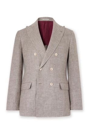 Brunello Cucinelli Double-Breasted Linen, Wool and Silk-Blend Hopsack Blazer