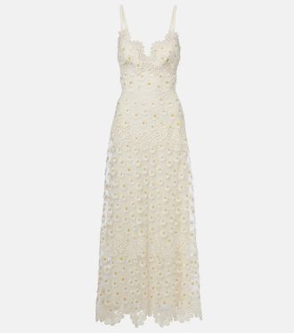 Elie Saab Abito lungo in pizzo e tulle con ricamo