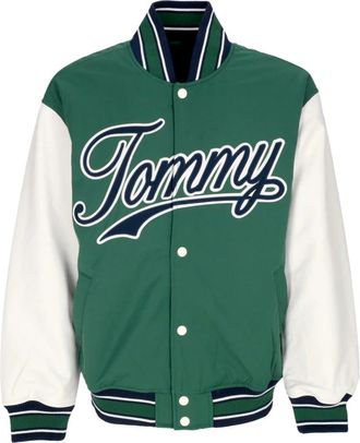 Tommy Hilfiger Bomber Jackets, male, Multicolor, Size: XL Color Block College Jacket Green